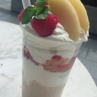 peach bon bon so good at Elle Cafe Aoyama in Tokyo