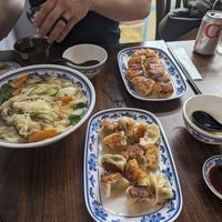 This is vegetable noodles, tofu and Pak choi dumpling and the other was pork I think (for non vegan husband). Got them fried. at Zhonghua Traditional Snacks in Cambridge