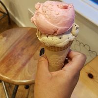 Raspberry sorbet and Straciatella Halzenut Milk at Udderlicious in London