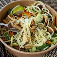 Laksa noodle bowl, with tofu curls added at Kokomo - Vine St in Vancouver