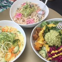 From bottom left: golden laksa, coastal macro and nood beach.  at Kokomo - Vine St in Vancouver