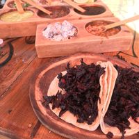 Jamaica Tacos (hibiscus) at El Itacate in Sayulita