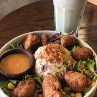 Matcha dalgona and karaage salad at Burgreens - Darmawangsa in Jakarta