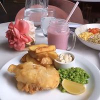Fish and chips  at Erpingham House in Norwich