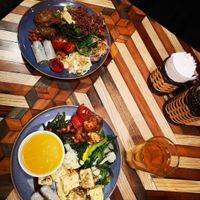 Buffet of the day. The tofu in tomato and pumpkin soup are to die for. at Veggie Castle - Yen Ninh in Hanoi