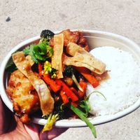 Pineapple Express (fried cauliflower and pineapple teriyaki sauce)  at Des Fresh Foods in Des Moines