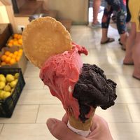 Strawberry and dark chocolate gelato  at Antica Gelateria in Sorrento