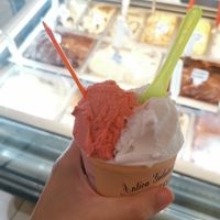 Coconut and strawberry gelato (medium size) at Antica Gelateria in Sorrento