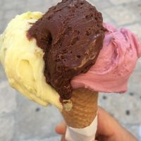 Fig, dark chocolate, and Agliano wine sorbet on vegan cone  at I Vizi Degli Angeli in Matera