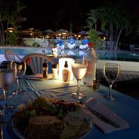 1 of 3 "theme night" buffets. Salad, bread, jasmine rice, mixed veggies fill up the 1st of 2 plates that night. at Intercontinental Moorea in Moorea