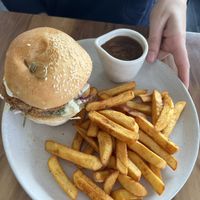 Vegan chicken burger (comes with fries)  at Yavanna in Paddington