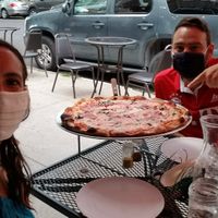 Vegan pizza outside at Frankie's Of Bay Ridge in Brooklyn