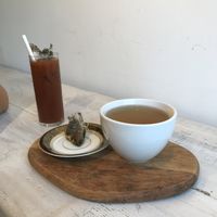 Bloody Mary and cup of sunshine at Fiddlehead Fern Cafe in St Louis