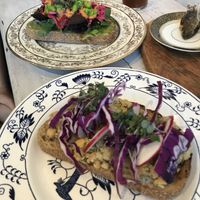 Summer avocado toast and smashed chickpea toast at Fiddlehead Fern Cafe in St Louis