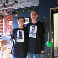 Friendly owners of Bruntons - they know a lot about craft beer and vegan snack food.  at Bruntons in Yokohama