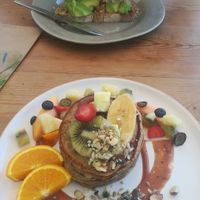 Banana bread flapjacks and avo on toast at The Kindred Kitchen in Port Elizabeth