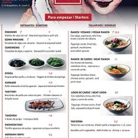 Current menu, with vegan options clearly labelled at Yan Ken Pon - La Latina in Madrid