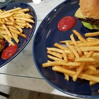 "Cheeseburger" and teriyaki burger at Shiro Cafe in Tokyo