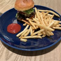 Avocado burger and fries at Shiro Cafe in Tokyo
