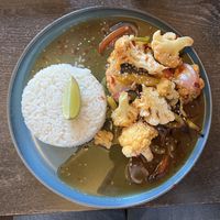 STICKY CHILLI CAULIFLOWER (served with rice and garnished with sesame and lime)   at The Pierhead Tavern in Isle Of Arran