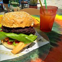 Vegan burger and fresh orange juice. Yummie!! at Mad Irie in Crete