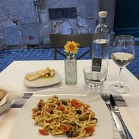 Tomato and olive pasta  at Oleoteca Bartolomei l'Olio Orvieto con Cucina in Orvieto