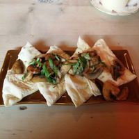 Garlic mushrooms and flatbread at Hell Below in Carlisle