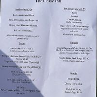 Menu - with a few vegan options at The Chase Inn in Malvern
