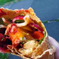Tofu wrap with chilli sauce at Riverside Deli in Nelson