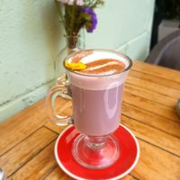 Beetroot latte at Mingle Cafe in Larnaca