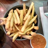 Chips with house chilli sauce (ask for it!) #Veganuary at Teta's Lebanese Kitchen in North West London