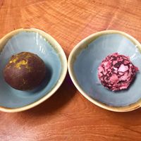 Turmeric truffle and beet truffle  at Alternity Elixir Bar in Toronto