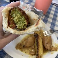 Falafel sandwich and lemon potatoes .  at Aliki's Greek Taverna in Los Angeles
