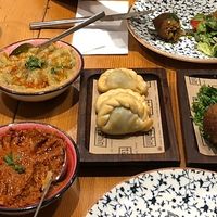 falafel, muhammara, baba ganoush, spinach sambousek, kibbeh & fattoush at Tahin  in Istanbul