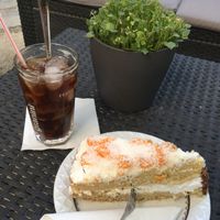 Yummy coconut mandarin cake (vegan) at Die Gute Stube in Mainz