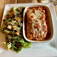 Lasagna and Cesar salad.  at Lola Rosa - Places des Festivals in Montreal