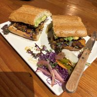 Avocado torta added vegan meat  at Lúpulo Craft Beer House in Santa Cruz