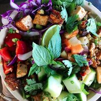 Thai-ish Bowl with added tofu!! at Greens on the Go in New Canaan