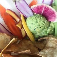 Chips (BAKED! Never fried!) and Guac and Veg at Greens on the Go in New Canaan