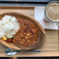 Chilli with rice and soy milk latte  at i-cafe in Takayama