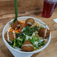 Falafel bowl with lots of toppings and all except one are included in the base price. at Yalla Fresh in Fairfield