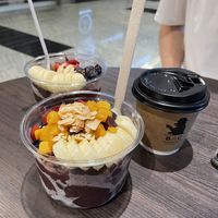 Large Shiok and original açai bowls, and soy coffee  at Randy Indulgence in Central Singapore