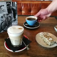 Cafe latte and black coffee at Velo Cafe in Interlaken