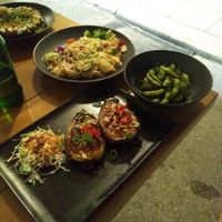 Miso glazed aubergine, edamame beans and pad thai (no fish sauce, no egg) at Silk in Split