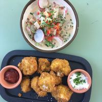 From top to bottom : ceviche and cauliflower wings  at The Green Affair - Saldanha in Lisbon
