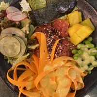 Poke bowl with marinated watermelon and mango at The Green Affair - Saldanha in Lisbon