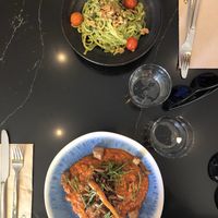 pesto pasta and tomato risotto at The Green Affair - Saldanha in Lisbon