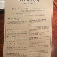 Vegan Menu - Front  at Dishoom - Covent Garden in London