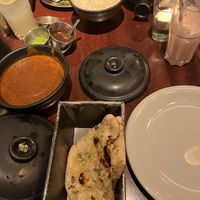 Garlic Naan, black daal to the upper left side  at Dishoom - Covent Garden in London