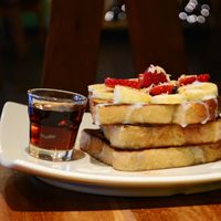Banana coconut French toast - 
A delicious dish from their brunch menu! at Padmanadi in Edmonton